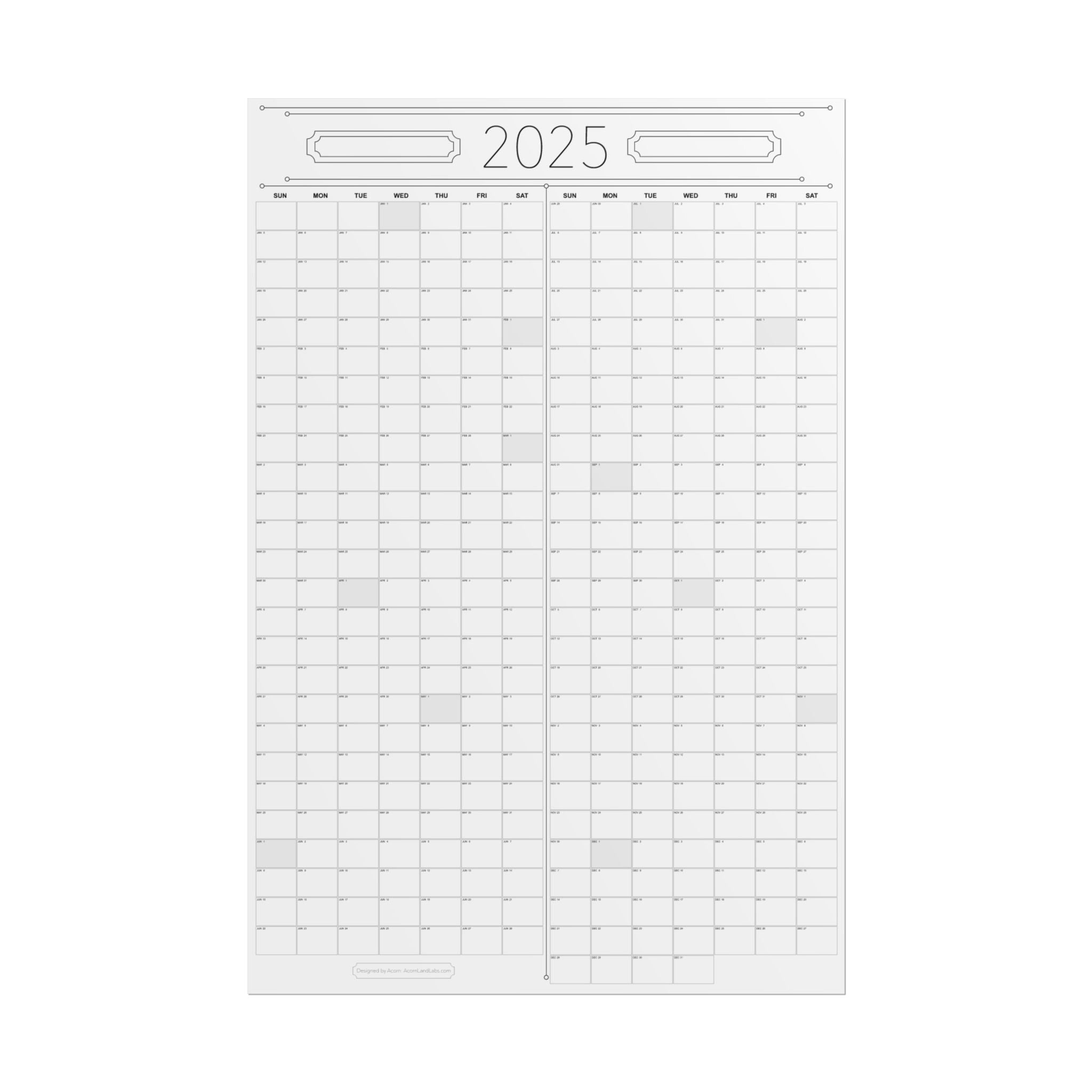 Giant 2x3 foot Paper Wall Calendar (Printed)