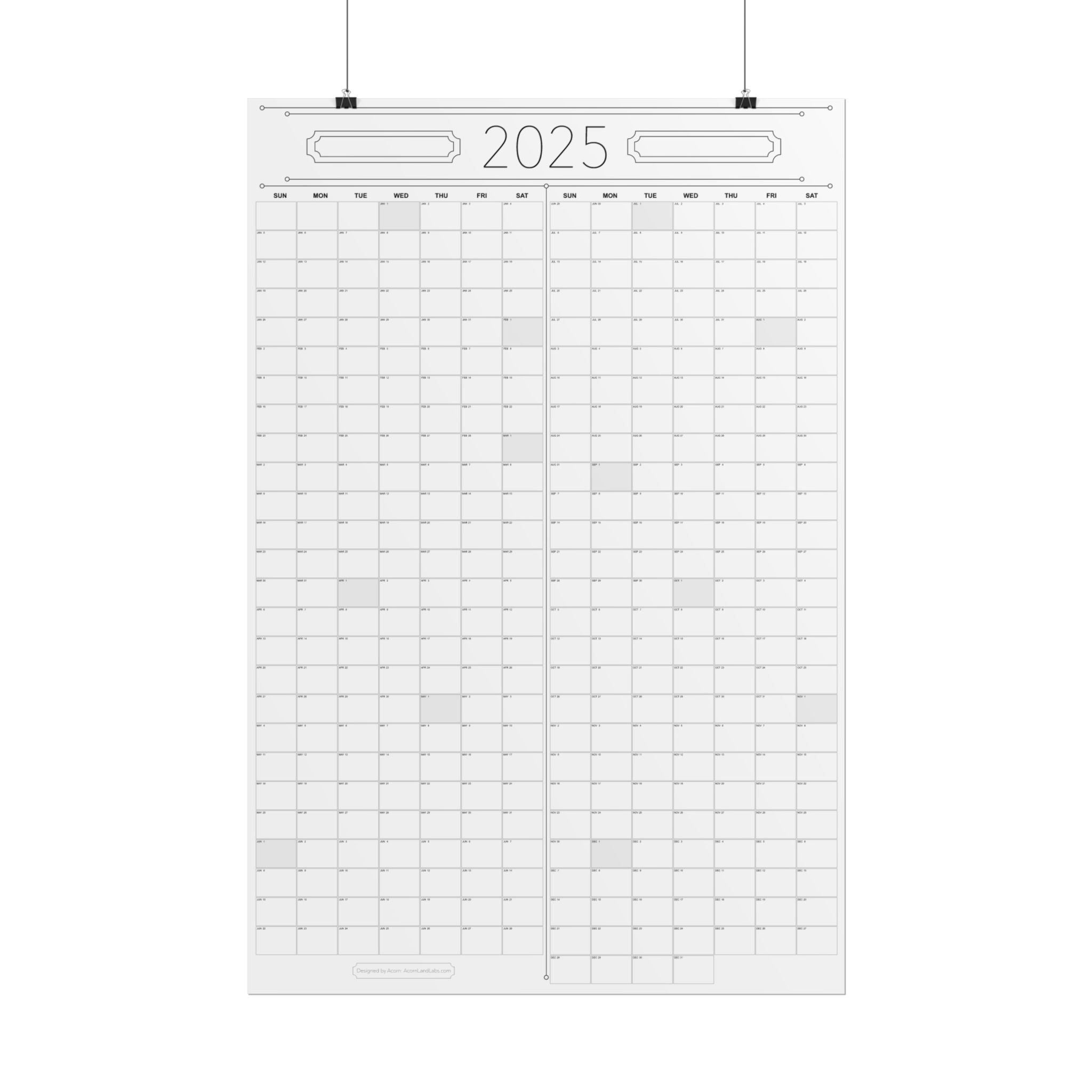 Giant 2x3 foot Paper Wall Calendar (Printed)